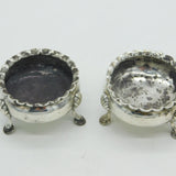 George III Sterling Silver Paw Foot Pair of Salt Cellars Antique 1761 London