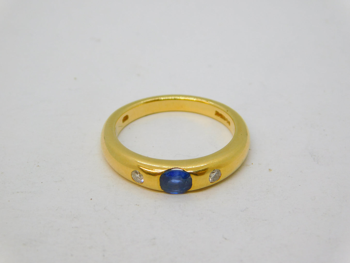 18ct Yellow Gold, 0.3ct Sapphire & Diamond Set Band Ring Vintage 1995 London