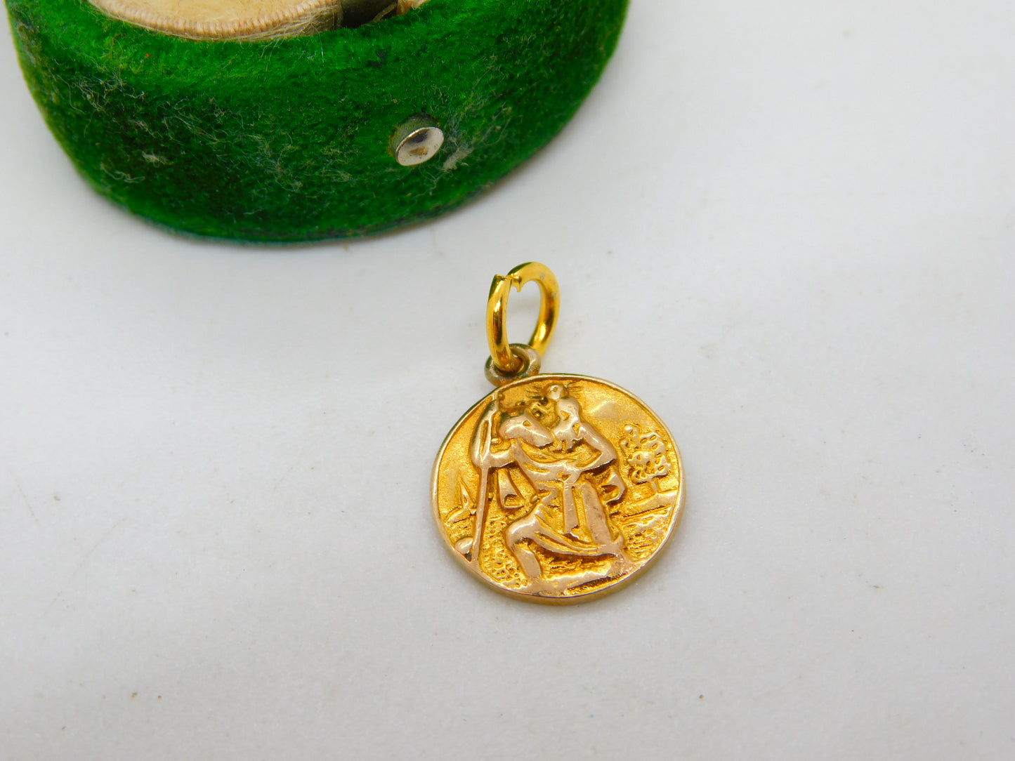 9ct Yellow Gold St Christopher Travel Charm Pendant Antique 1927 Birmingham