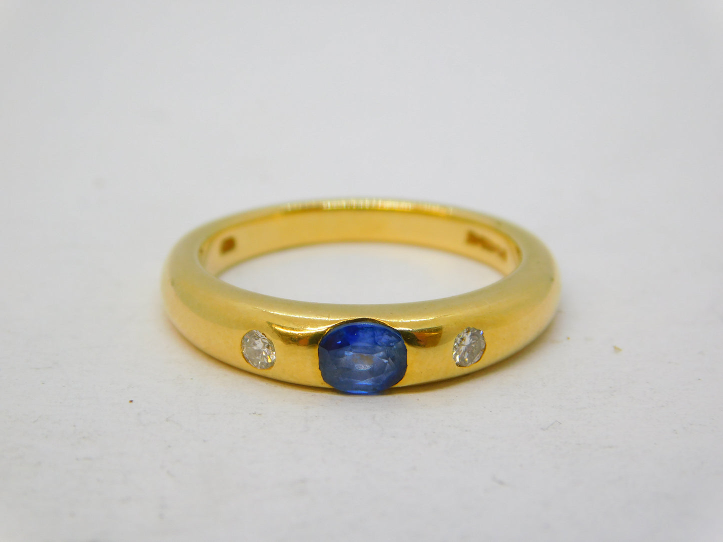 18ct Yellow Gold, 0.3ct Sapphire & Diamond Set Band Ring Vintage 1995 London