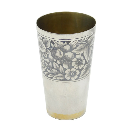 20th Century Russian .84 Zolotniks Silver Niello Enamel Beaker Antique c1920s