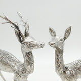 Italian Large Sterling Silver Stag & Doe Deer Figurine Sculpture Pair Vintage c1970