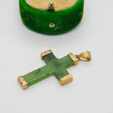 Victorian Rolled Gold Mounted New Zealand Nephrite Jade Cross Pendant c1880