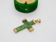 Victorian Rolled Gold Mounted New Zealand Nephrite Jade Cross Pendant c1880