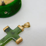 Victorian Rolled Gold Mounted New Zealand Nephrite Jade Cross Pendant c1880