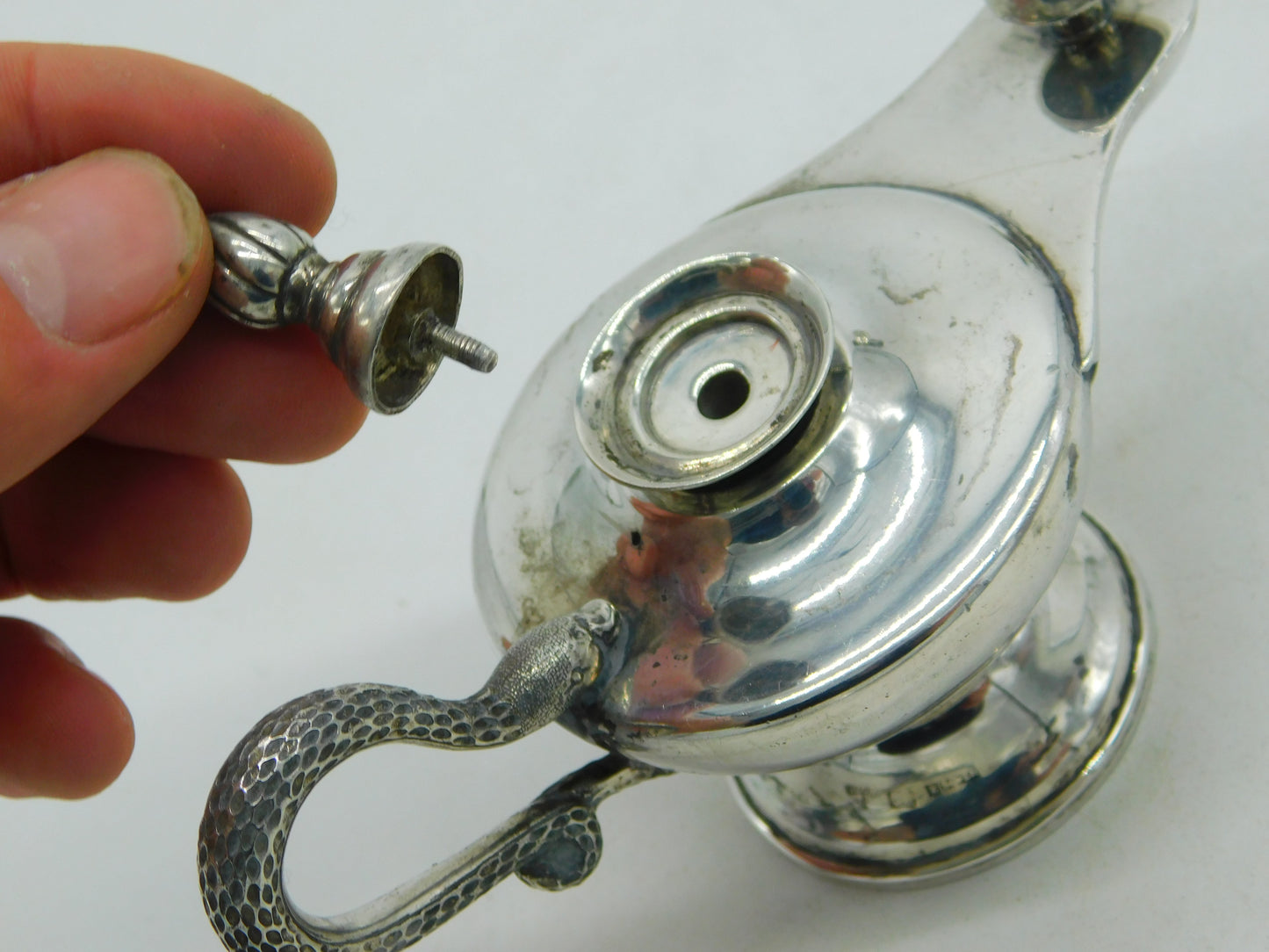 Victorian Hamilton & Co. Calcutta Sterling Silver Snake Table Lighter Antique