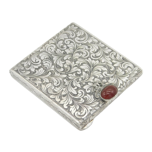 20th Century Italian .800 Silver Makeup Mirror Compact Antique c1940 Art Deco