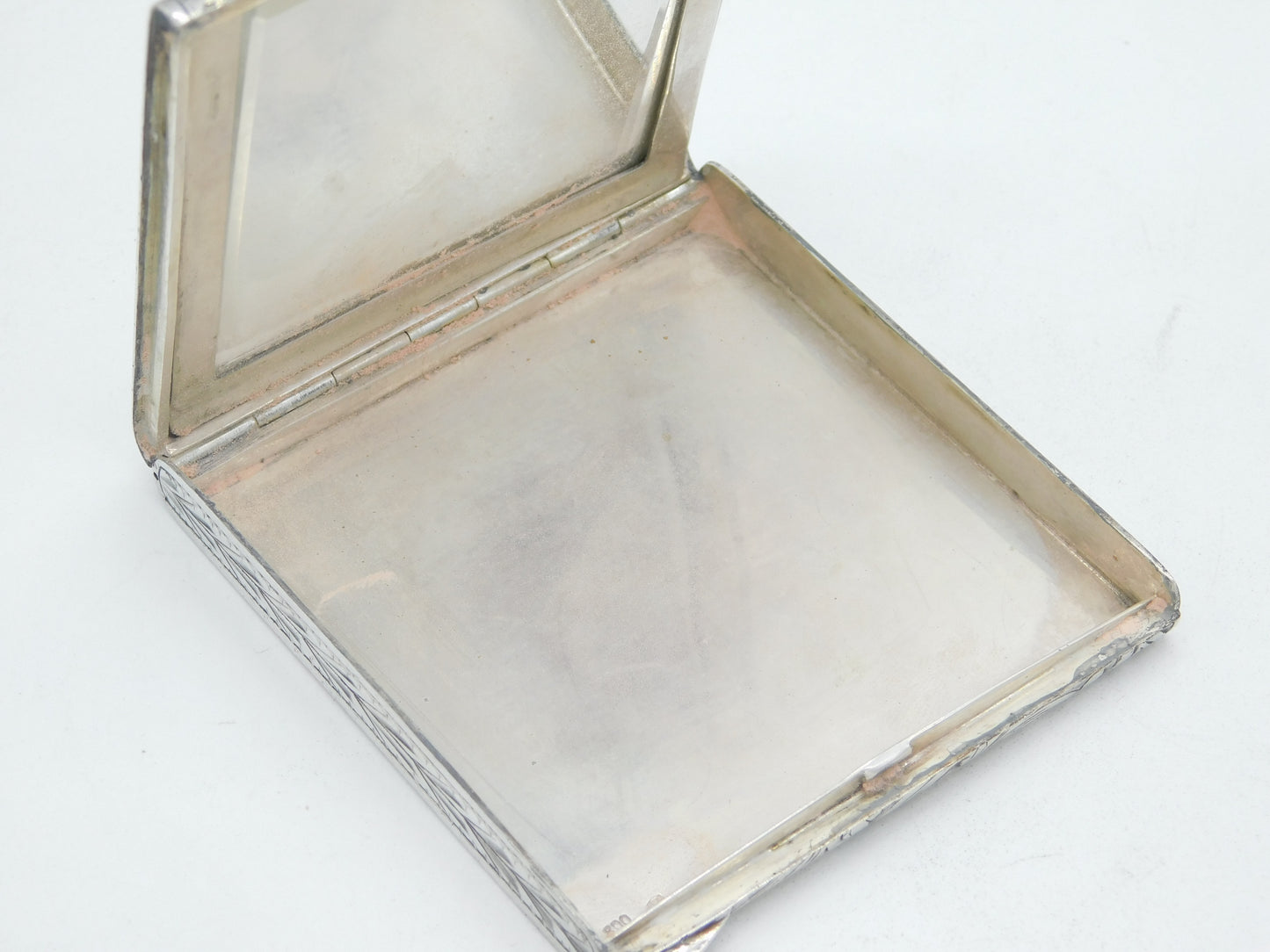 20th Century Italian .800 Silver Makeup Mirror Compact Antique c1940 Art Deco