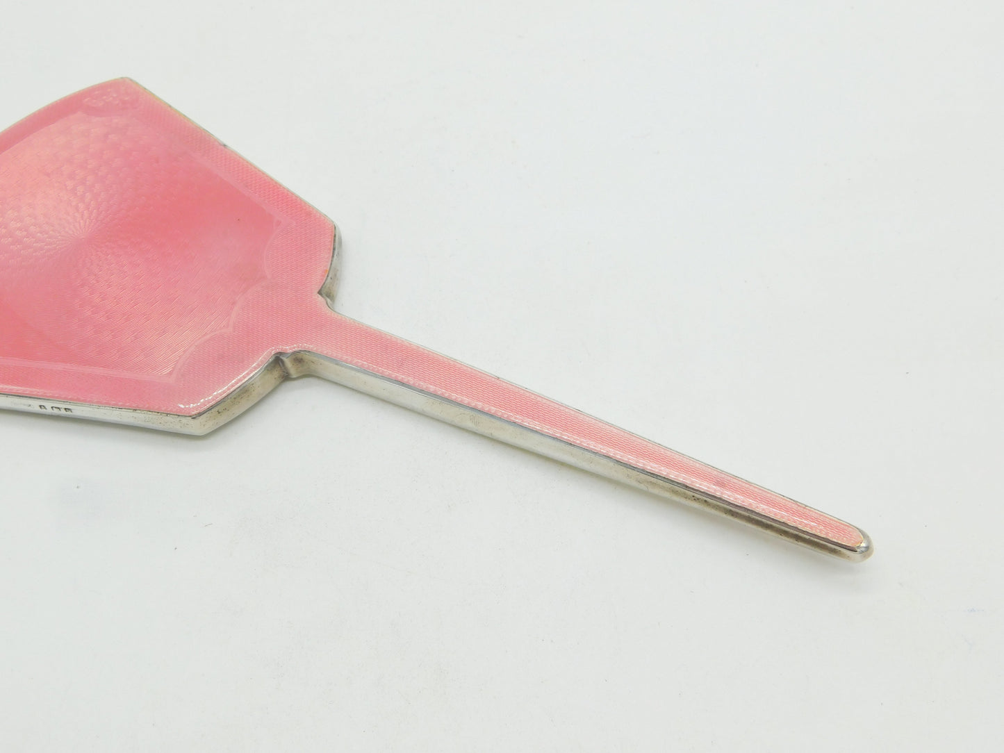 Sterling Silver Guilloche Pink Enamel Hand Mirror Antique 1937 Antique Deco