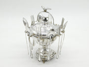 European .800 Silver Planished Caviar Sharing Set Antique c1920 Art Deco