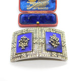 Early Victorian French Sterling Silver, Blue Enamel & Paste Floral Nurses Buckle