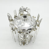 European .800 Silver Planished Caviar Sharing Set Antique c1920 Art Deco