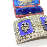 Early Victorian French Sterling Silver, Blue Enamel & Paste Floral Nurses Buckle