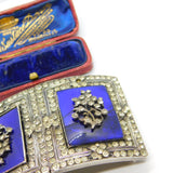 Early Victorian French Sterling Silver, Blue Enamel & Paste Floral Nurses Buckle