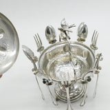 European .800 Silver Planished Caviar Sharing Set Antique c1920 Art Deco