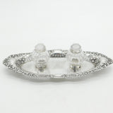Victorian Sterling Silver Floral Pattern Ink Pot Desk Stand 1899 Antique
