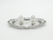 Victorian Sterling Silver Floral Pattern Ink Pot Desk Stand 1899 Antique