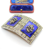 Early Victorian French Sterling Silver, Blue Enamel & Paste Floral Nurses Buckle