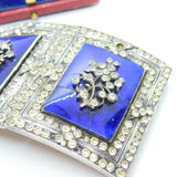 Early Victorian French Sterling Silver, Blue Enamel & Paste Floral Nurses Buckle