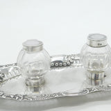 Victorian Sterling Silver Floral Pattern Ink Pot Desk Stand 1899 Antique