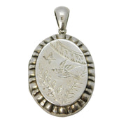 Victorian Aesthetic Sterling Silver Swallow Locket Antique 1862 Birmingham