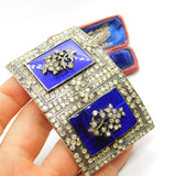 Early Victorian French Sterling Silver, Blue Enamel & Paste Floral Nurses Buckle