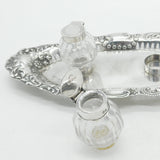 Victorian Sterling Silver Floral Pattern Ink Pot Desk Stand 1899 Antique