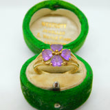 9ct Yellow Gold Amethyst Set Floral Dress Ring Vintage c1990 London