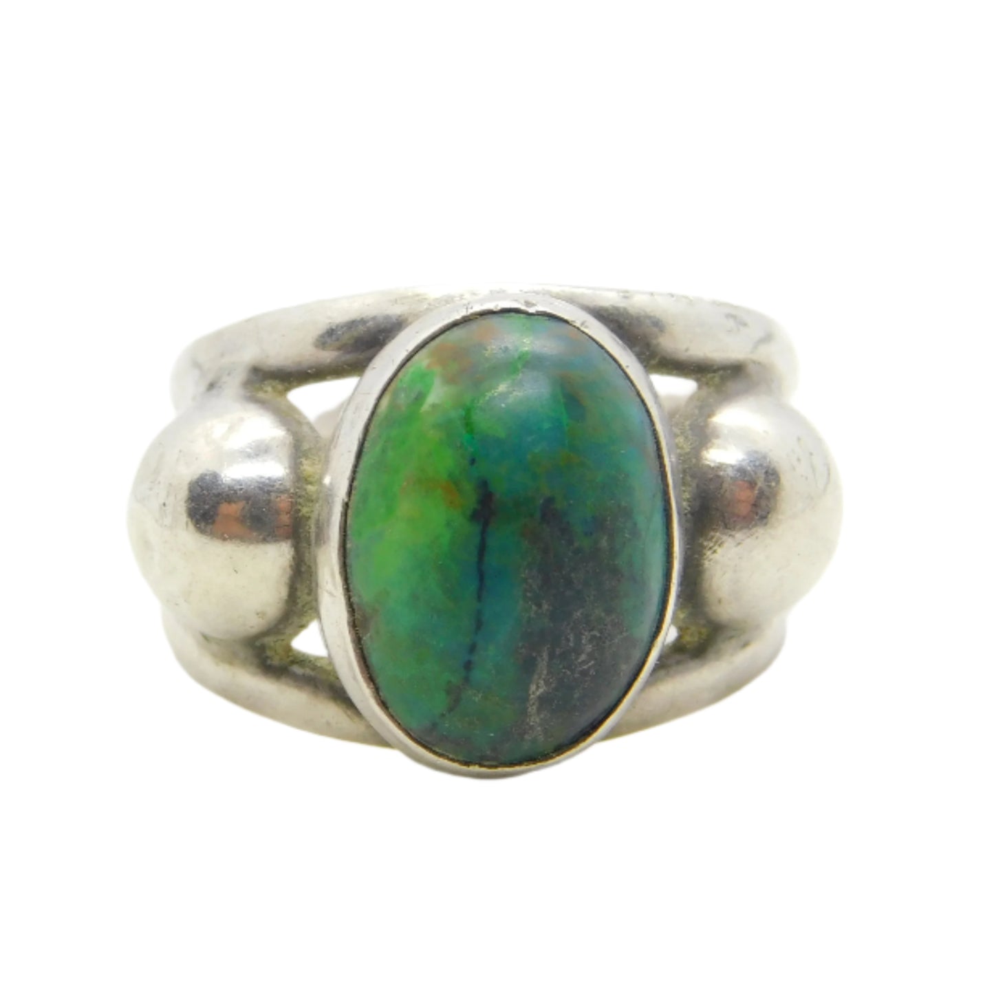 Mexican Studio Jewellery Sterling Silver Cabochon Turquoise Dress Ring Vintage