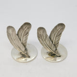 19th Century Pair of Sterling Silver Quill Form Menu Holders Antique c1890