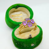 9ct Yellow Gold Amethyst Set Floral Dress Ring Vintage c1990 London