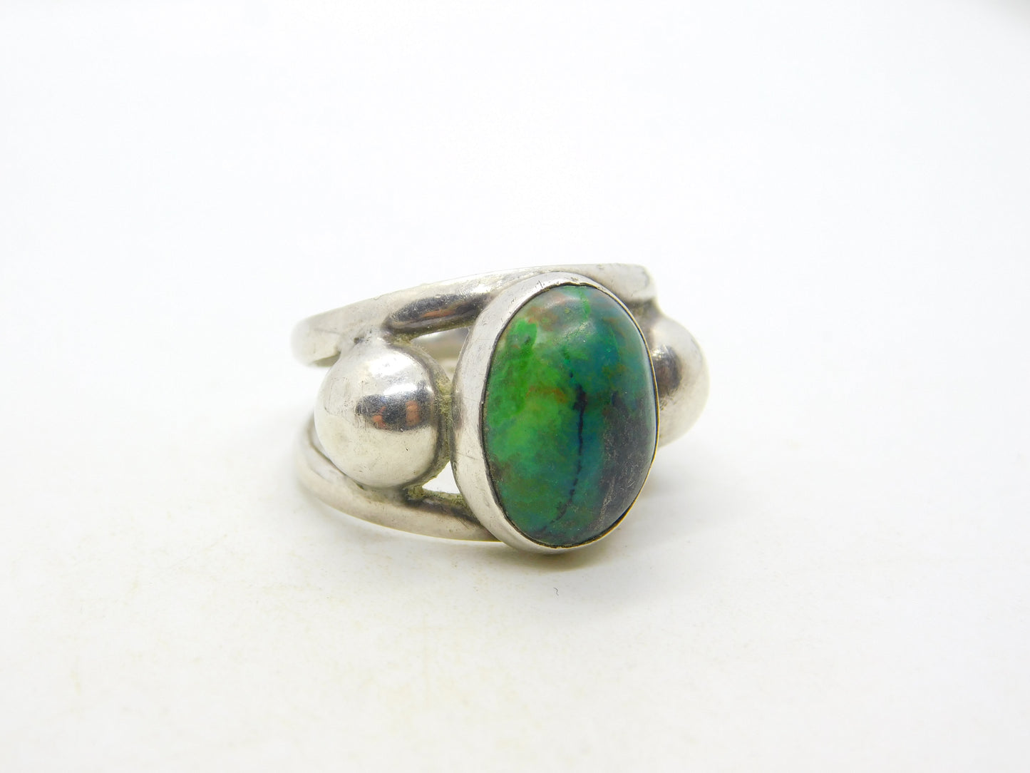 Mexican Studio Jewellery Sterling Silver Cabochon Turquoise Dress Ring Vintage