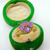 9ct Yellow Gold Amethyst Set Floral Dress Ring Vintage c1990 London