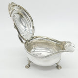 George II Sterling Silver Paw Foot Lidded Sauce Boat Antique 1755 London