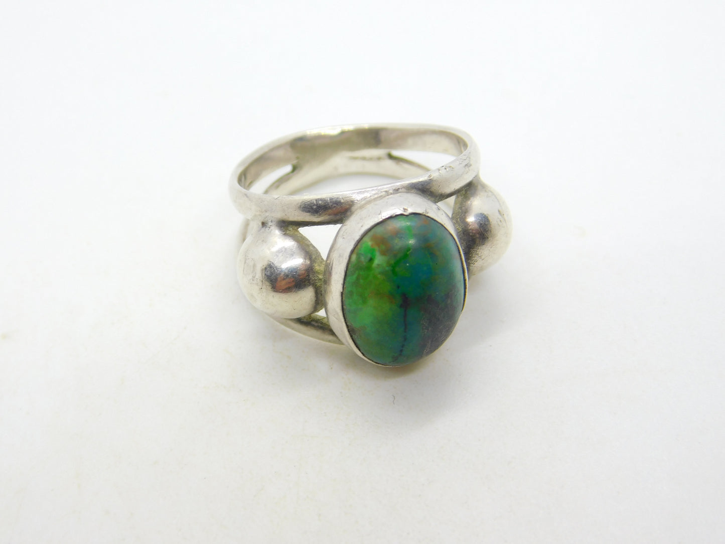 Mexican Studio Jewellery Sterling Silver Cabochon Turquoise Dress Ring Vintage