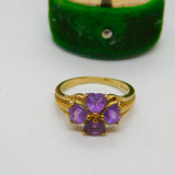 9ct Yellow Gold Amethyst Set Floral Dress Ring Vintage c1990 London