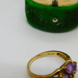9ct Yellow Gold Amethyst Set Floral Dress Ring Vintage c1990 London
