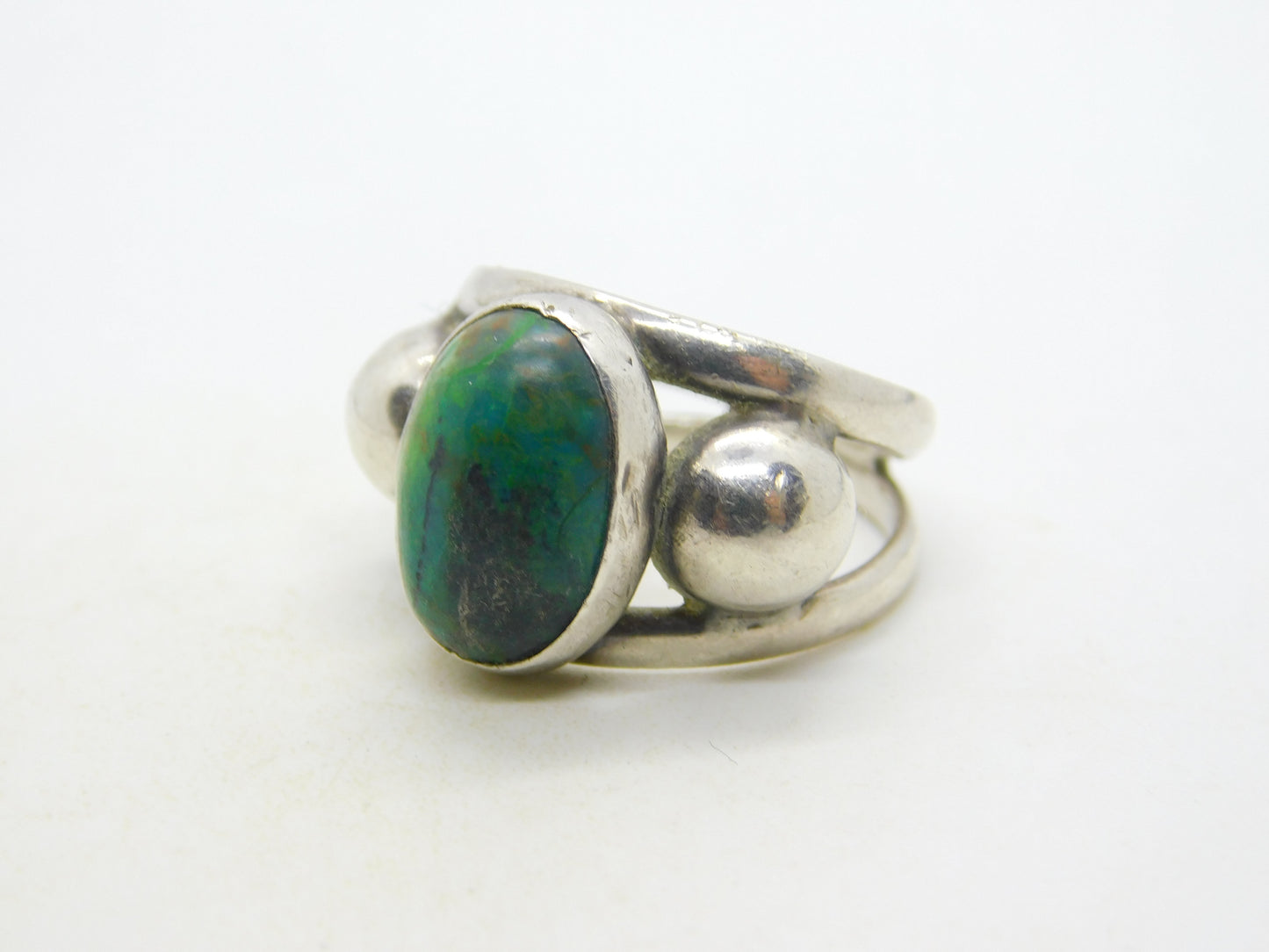 Mexican Studio Jewellery Sterling Silver Cabochon Turquoise Dress Ring Vintage