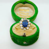 18ct Gold, 1ct Sapphire & Diamond Floral Cluster Ring Vintage 1969 London