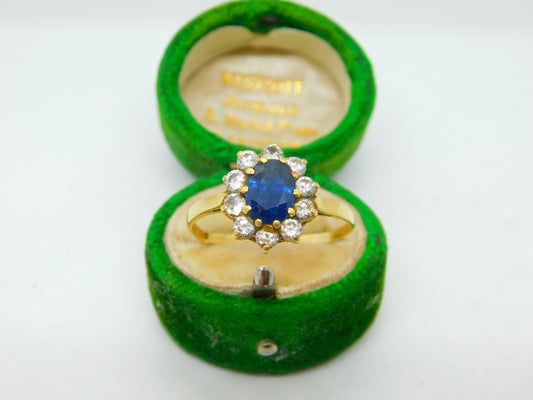 18ct Gold, 1ct Sapphire & Diamond Floral Cluster Ring Vintage 1969 London
