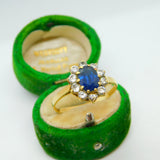18ct Gold, 1ct Sapphire & Diamond Floral Cluster Ring Vintage 1969 London