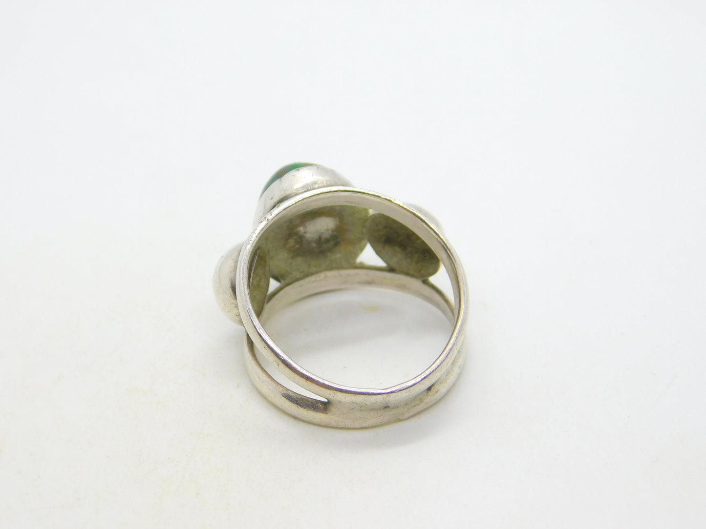 Mexican Studio Jewellery Sterling Silver Cabochon Turquoise Dress Ring Vintage