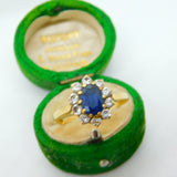 18ct Gold, 1ct Sapphire & Diamond Floral Cluster Ring Vintage 1969 London