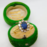 18ct Gold, 1ct Sapphire & Diamond Floral Cluster Ring Vintage 1969 London