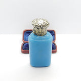 Victorian Sterling Silver Blue Vaseline Glass Scent Bottle Antique c1880 AF