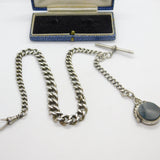 Edwardian Sterling Silver Graduating Albert Watch Chain with Spinner Fob 1909