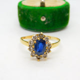 18ct Gold, 1ct Sapphire & Diamond Floral Cluster Ring Vintage 1969 London