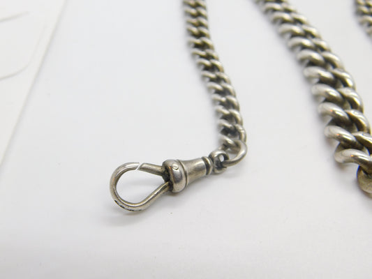 Edwardian Sterling Silver Graduating Albert Watch Chain with Spinner Fob 1909