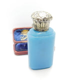 Victorian Sterling Silver Blue Vaseline Glass Scent Bottle Antique c1880 AF