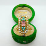 George III 9ct Gold, Pearl, Turquoise & Amethyst Floral Dress Ring Antique c1820